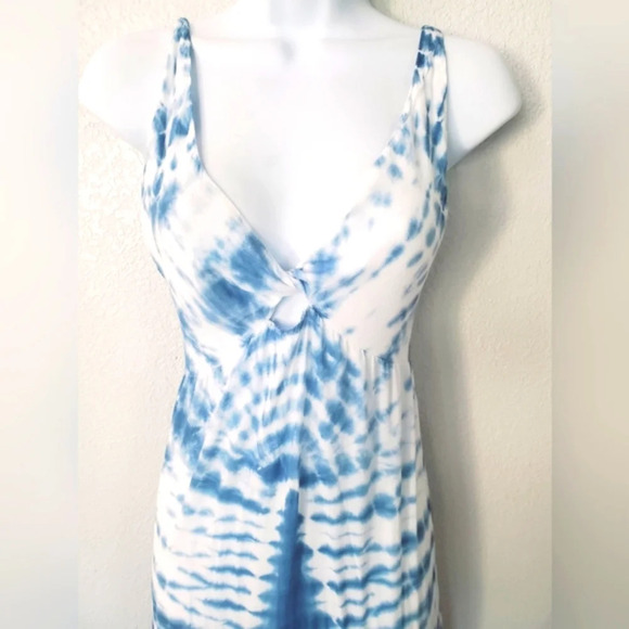 Lani Lau Hawaii Beautiful Blue & White Open Back Tie Dye Maxi Slip Dress Small - Picture 3 of 9